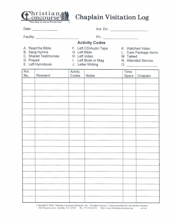 Chaplain's Visitation Log